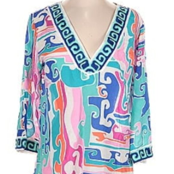 Trina Turk V-Neck Embroidered Trim Tunic Swim Cover Up Large - Picture 2 of 6